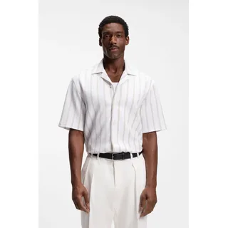 Kurzarmhemd BOSS "LARS CAMP B", Herren, Gr. XL (43/44), N-Gr, open beige286, Jersey, Obermaterial: 97% Baumwolle, 3% Elasthan, gestreift, relaxed fit hüftbedeckend, V-Ausschnitt, abgesteppte Kante, Hemden Kurzarmhemd, Kurzarmhemd mit Freizeitkragen, Relaxed Fit