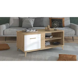 Couchtisch INOSIGN "Bretagna 120 cm, rechteckig, in zeitloser Design", braun (artisan eiche, artisan eiche, opaque weiß, artisan eiche), B:120cm H:54cm T:60cm, Tische, Couchtisch, mit viel Stauraum, Artisan Eiche Dekor mit Segmenten in Weiß