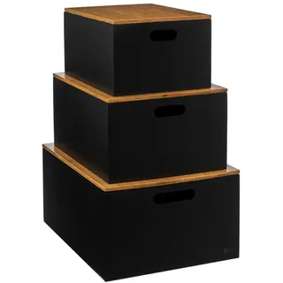 Aufbewahrungsbox Dekobox 3er Set mit Deckel schwarz Klappbox Regalbox Biüro Box
