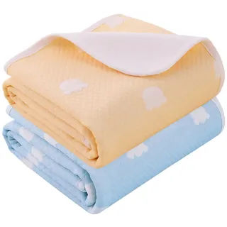 2 Stück Baby Wickelunterlage, Waschbar Säugling Wickelunterlage, 70 x 90 cm Wasserdicht Atmungsaktiv Wiederverwendbare Wickelauflagen Changing Mat für Babys und Kleinkinder (Blau und Gelb)