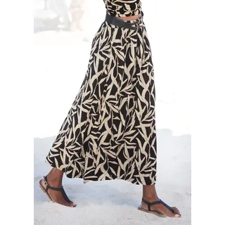 Maxirock S.OLIVER, Damen, Gr. 38, schwarz (schwarz, sand bedruckt), Jersey, Obermaterial: 95% Viskose, 5% Elasthan, bedruckt, figurumspielend lang, Röcke Maxirock, mit Alloverdruck, langer Sommerrock mit Schlitz, Topseller