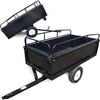 Wiltec Kippanhänger 200 x 78 x 94,5 cm bis 300 kg, Anhänger Kipper für Rasentraktor mit Gitter u. abnehmbaren Seitenwänden, Anhänger mit Kippfunktion