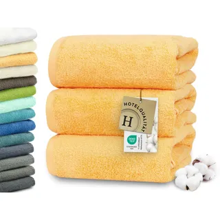 ZOLLNER 3er Set Duschtücher in 70x140 cm - besonders weiche und saugstarke Handtücher in gelb - mit praktischem Aufhänger - waschbar bis 95°C - Baumwolle - Hotelqualität
