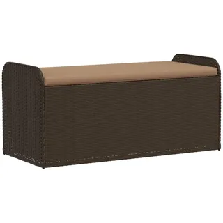 vidaXL Sitzbank Mit Stauraum & Kissen Braun 115/51/52 Cm Poly Rattan , Creme , Kunststoff , Rechteckig , 51x52x115 cm , Gartenmöbel, Gartenbänke