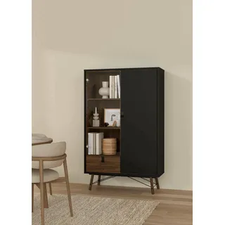 Dmora - Vitrine Zoe, Glas-Sideboard, Mehrzweckvitrine, Hängendes Bücherregal mit Glastüren, 102x40 h162 cm, Schwarz und Walnuss