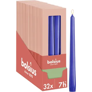 Bolsius - glatte Spitzkerzen - Blau - 24,5 cm - 32 Stück - 7,5 stunden - dekorative Kerzen – ohne Palmöl – Mit natürlichem Pflanzenwachs