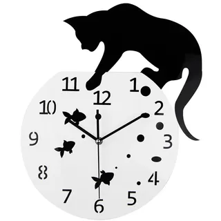Timelike Fishbowl Katzenuhr/kreative Wanduhren/Home DIY Dekoration Uhr/Katze auf Uhr Wohnzimmer Spiegel 3D Wanddesign Schwarz/Weiß