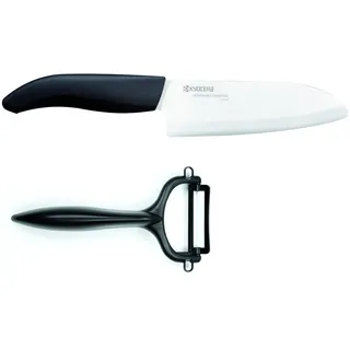 Kyocera GEN Cut & Peel Set Keramik Santoku Messer mit Schäler | Klinge 14 cm | ergonomischer Griff | extrem scharfes Küchenmesser und Sparschäler | Kochmesser Profi Messer