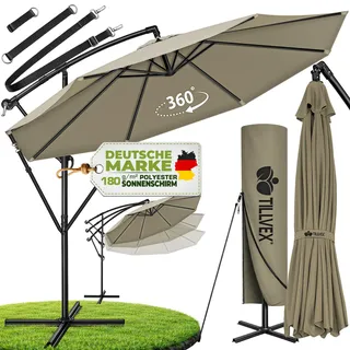 tillvex Sonnenschirm Braun Ø 350 cm Ampelschirm Gartenschirm Marktschirm Kurbel Balkon Alu Neigbar Braun - Ø350cm - Braun
