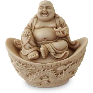 Lachender chinesischer Buddha im Drachenboot, gealterter Effekt