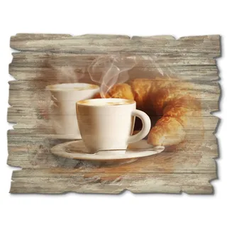 Artland Holzbild »Dampfender Cappuccino und Croissant«, Getränke, (1 St.) Artland Farbe Bild(er): braun