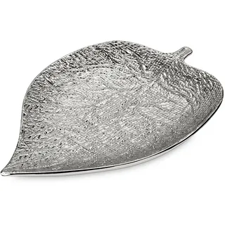 Arborus Keramik Tablett Blatt Schale Silber Dekotablett 21 * 32 cm Kosmetiktabletts Dekoteller für Parfüm Kerzen Schmuck Schlüssel Pflanzen Badezimmer Schlafzimmer Wohnzimmer Küche Tisch Deko
