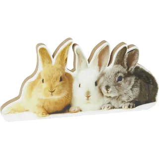 HEITMANN DECO Holzaufsteller mit Kaninchen - Osterhase - Dekofigur, Tischdeko, Osterdeko, Frühlingsdeko - Gelb, Schwarz, Weiß, glänzend