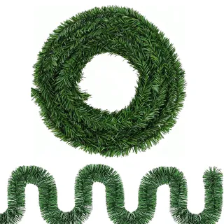 HanYun 550 cm Weihnachtsgirlande Dekoration, künstliche Kieferngirlanden für Weihnachten künstliche grüne Piniengirlande Feiertagsgirlande für Outdoor Indoor Weihnachten, Kaminsims, Kamin, Tisch