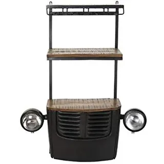 DRW Wandregal mit 2 Einlegeböden aus Eisen und Akazie in Dunkelgrau, 83 x 30 x 104 cm