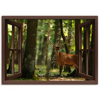 Artland Leinwandbild "Fensterblick - Hirsch 4 - Wald" Fensterblick 1 Stk. tlg. auf Holzrahmen gespannt, farbe bild(er): braun
