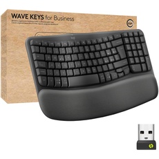 Logitech Wave Keys for Business, kabellose ergonomische Tastatur mit gepolsterter Handballenauflage – Grafit, Englishes QWERTY-Layout