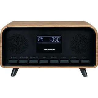 Radiowecker Thomson Vintage Cosy, Bluetooth, DAB, LCD-Display, 2 Alarme, Braun Holzdesign - Bunt