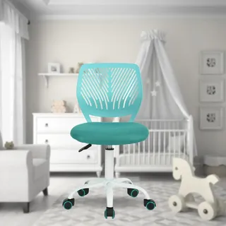 FurnitureR Vielseitiger Bürostuhl für Kinder, Arbeitsstuhl ohne Armlehnen, höhenverstellbar, drehbar, bunt, für Schule und Büro, Türkis