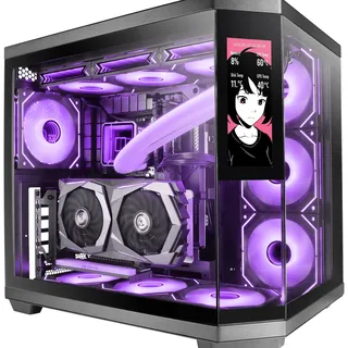 Mars Gaming MC-3TCORELCD ATX Gaming-Gehäuse, anpassbarer 7,2" IPS-Bildschirm, dreifaches herausnehmbares gehärtetes Glas, Doppelkammerstruktur, Unterstützung für Flüssigkeitskühlung bis 360mm, Schwarz
