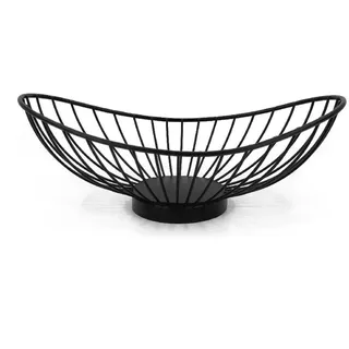 PARENCE – Ovaler Obstkorb aus mattschwarzem Metall – 25 x 13,5 x 9 cm – Design-Brotkorb für Tisch, Küche und Restaurant – Modern, robust und eleganter Stil