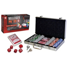 MGM GAMES - Pokerchip-Koffer mit 300 Jetons - Mehrfarbig - 140300 - Kartenspiel - Metall - 2 bis 6 Spieler - Spielkarten - Gesellschaftsspiele - 11,5 g - 38 cm x 23 cm