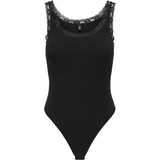 Body ONLY "ONLVINI S/L LACE BODYSUIT RS JRS", Damen, Gr. L, N-Gr, schwarz, Jersey, Obermaterial: 94% Baumwolle, 6% Elasthan, unifarben, Rundhals, Bodys Body, Baumwollmischung, Spitze