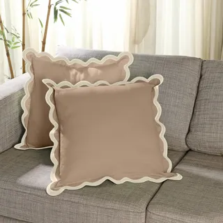 Folkulture Deko-Kissenbezüge mit Bogenkante, Herbst, niedliche Outdoor-Kissen, Couchkissen, Außenbereich, Braun, Standardgröße, ca. 45 x 45 cm, 2 Stück
