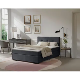 Mid.you Boxspringbett , Anthrazit , Textil , Kiefer , massiv , H3 , 120x200 cm , Stoffauswahl, Topper durchgehend, in verschiedenen Größen erhältlich , Holzmöbel, Holzbetten, Boxspringbetten Holz