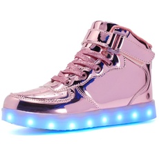 Voovix Kinder High-top LED Licht Blinkt Sneaker mit Fernbedienung-USB Aufladen LED Schuhe für Jungen und Mädchen (Rosa01,38)