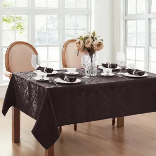 Elrene Caiden Elegance Damast-Tischdecke, Polyester, Schwarz, 84" x 60" (Rectangular)