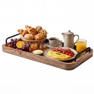 Relaxdays Tablett, Mangoholz, HxBxT 6,5 x 50 x 25 cm, braun/schwarz
