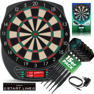 KESSER® Elektronische Dartscheibe Profi Set - E Dartboard mit 15 Dartpfeile + 35 Pro Flights 100 Pfeilspitzen + Zubehör Dart für 1 bis 8 Spieler