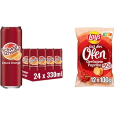 Erfrischend und Knusprig: SCHWIPSCHWAP Das Original Cola & Orange (24x0,33L) & Lay's aus dem Ofen geröstete Paprika (12x100G), Cola Geschmack trifft auf herzhafte Chips