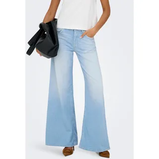 Weite Jeans ONLY "ONLCALIFORNIA MW WD FLAR DNM REA004 NOOS", Damen, Gr. 32, Länge 32, blau (light blau denim), Denim/Jeans, Obermaterial: 99% Baumwolle, 1% Elasthan, unifarben, regular fit lang, Jeans Weite Jeans, normale Leibhöhe, weite Beinform, mit heller Waschung