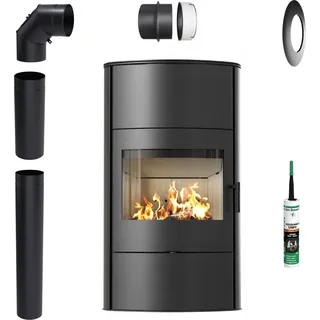 Freistehender Kaminofen Koza KRATKI ROLLO/W 2 10kW fi150 für Wohnraum Set - Schwarz