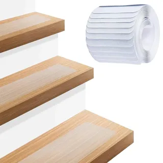 SUNOYA Treppenstufen Matten Antirutsch, 15 Stück Stufenmatten selbstklebend, Transparent Treppenteppich selbstklebend rutschfeste Antirutschmatte für Holzstufen Innen Außen Kinder Hunde, 15 x 81 cm