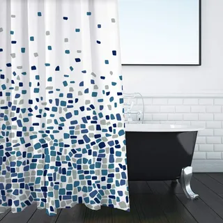 ANSIO Duschvorhang 180 x 180 cm Mosaik-Muster blau