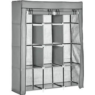 Homcom Stoffschrank, mit Kleiderstange, Ablagen, Reißverschluss Faltschrank, Stoffkleiderschrank für Schlafzimmer, Ankleidezimmer, 125 x 43 x 162,5 cm Hellgrau