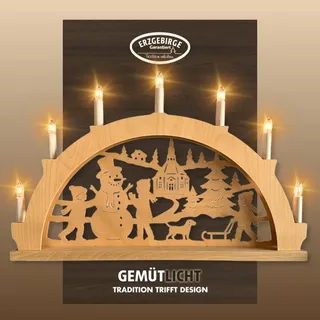 Schwibbogen WEIGLA "Wintergruß aus Seiffen, Lichterbogen aus Holz, NATUR", natur, B:52cm H:32cm T:4,5cm, Holzwerkstoff, Schwibbögen, Schwibbogen