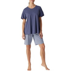 Schiesser Damen Schlafanzug Kurz Pyjamaset, Blau Gepunktet, 40
