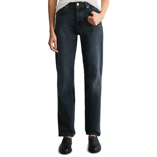 Straight-Jeans MARC O'POLO DENIM, Damen, Gr. 30, Länge 30, blau (dunkelblau), Denim/Jeans, Obermaterial: 92% Baumwolle, 5% Elastomultiester, 3% Elasthan, straight fit lang, Jeans Straight-Jeans, aus Stretch-Baumwolle, Mid Waist