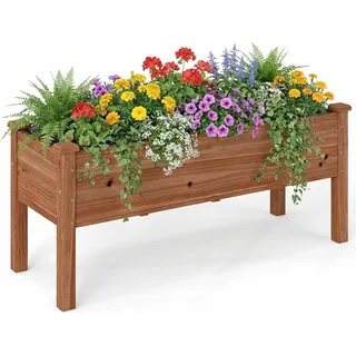COSTWAY Hochbeet aus Holz, Pflanzbeet für Kinder, 120x43,5x51cm, Pflanztrog belastbar bis 100 kg, Blumenkübel mit Ablauflöchern, Kräuterbeet, Braun - Braun