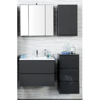 Badmöbel Set COMO-03, 4-teilig Hochglanz grau, 60cm Waschtisch - Grau