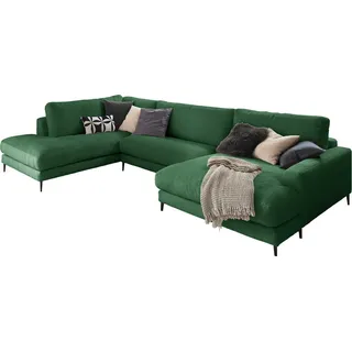 KAWOLA Sofa CARA Wohnlandschaft U-Form Cord smaragd Longchair rechts - Grün