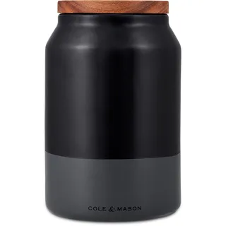 Cole & Mason H822138 Hinxton Vorratsdosen aus Keramik mit Holzdeckel, Schwarz/Grau/Braun, 172mm x 110mm, Aufbewahrungsbox/Küche Behälter/Frischhaltedosen, 2 Jahre Garantie