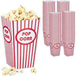 Relaxdays Popcorntüten, 100er Set, gestreift, Retro-Optik, Kino, Filmabend Zubehör, Pappe, Popcornbehälter, rot/weiß