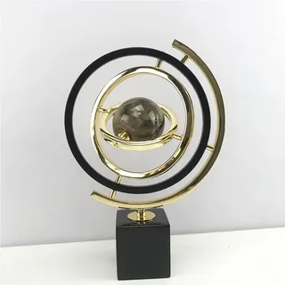 Goldene Globus-Dekoration, moderne abstrakte Kunstdekoration, Skulpturen, Heimdekoration, groß mit rechteckigen Ständern, Heimbüro, Schreibtischdekoration, Schwarz und Gold