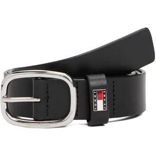 Tommy Hilfiger Tommy Jeans Damen, Gürtel OVAL Ledergürtel schwarz, (Black), 90 cm - 90