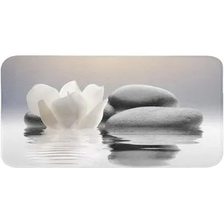 OnlyWow Badematte Steine - Lotus - Weiß - Wasser - Zen Badezimmerteppich 120x60 cm , Textil , Füllung: Polyurethan (Pur) , Rechteckig , 120x60 cm , Heimtextilien, Badtextilien, Badematten